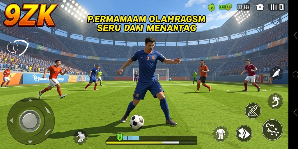 Tampilan gameplay dinamis dalam <strong>9ZK</strong> yang menggambarkan keseruan olahraga.