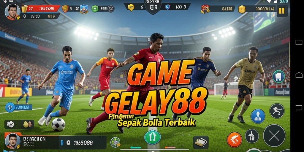 Tampilan utama gameplay GELAY88 yang menampilkan aksi seru di lapangan sepak bola.