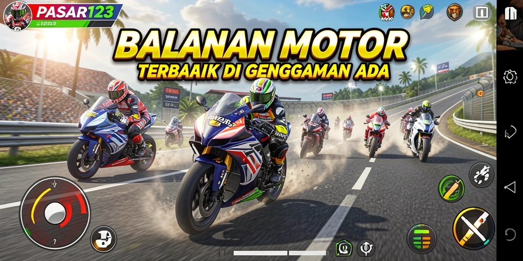 Tampilan gameplay seru dalam balapan motor di PASAR123.