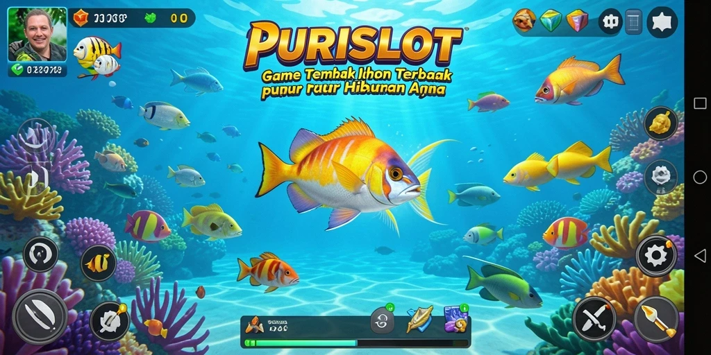 Tampilan menarik dari gameplay Tembak Ikan PURISLOT yang penuh warna.