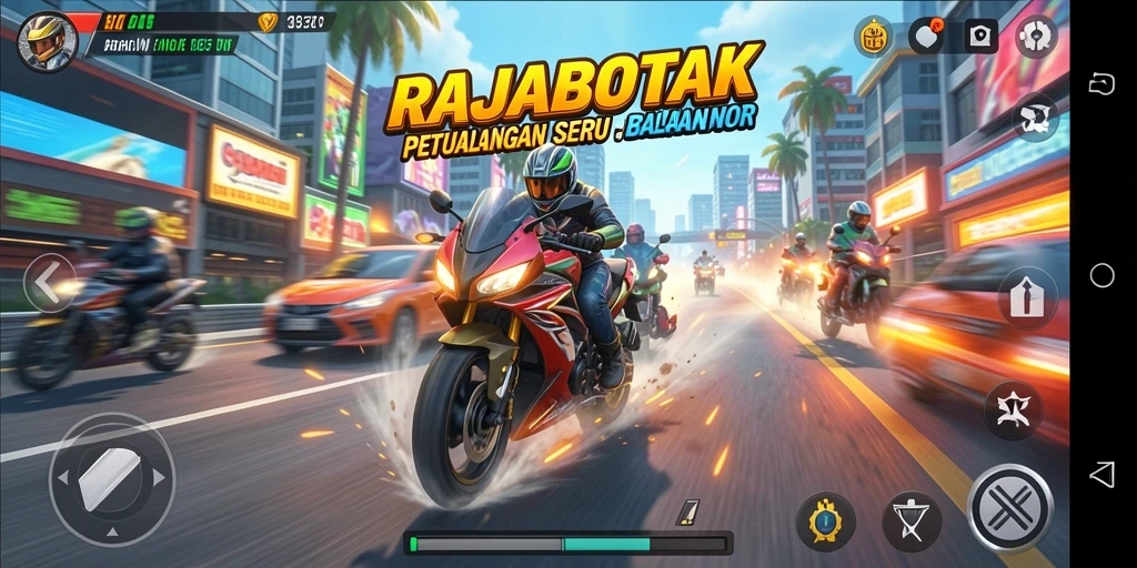 Tampilan menarik dari gameplay balapan motor di RAJABOTAK.