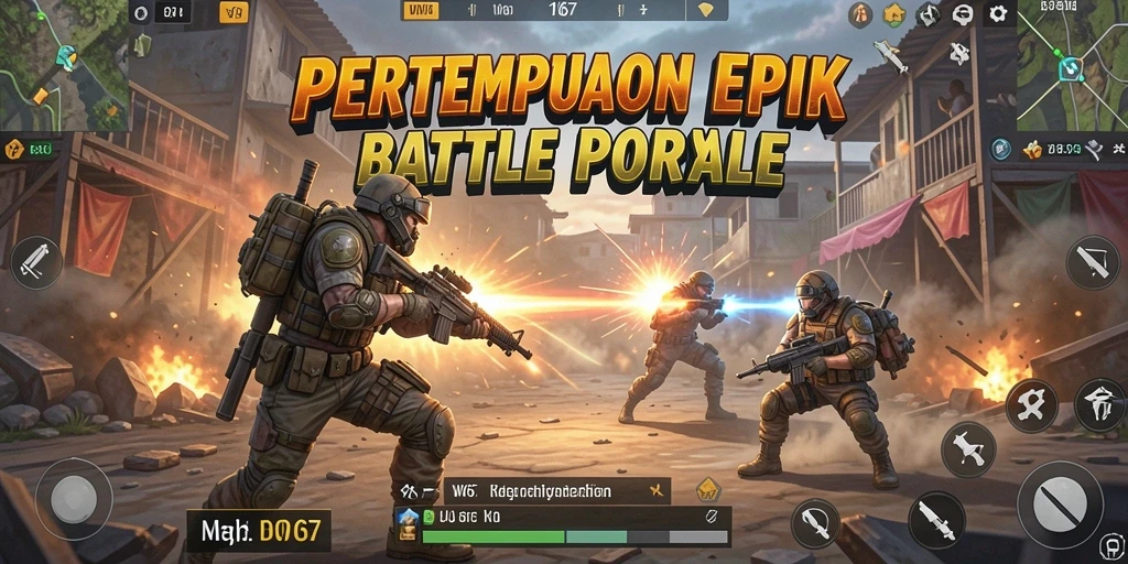 Gameplay W67 yang seru dan penuh aksi di arena Battle Royale.