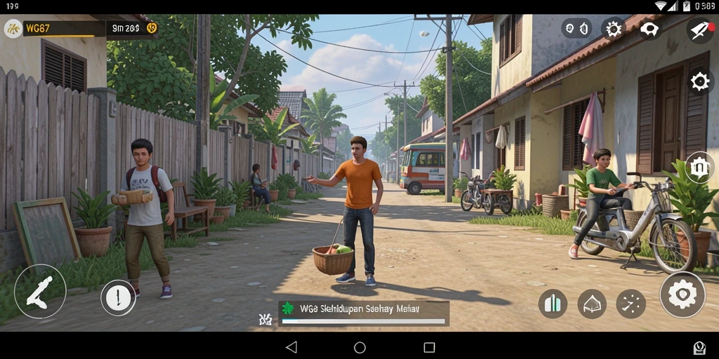 Tangkapan layar utama dari gameplay <strong>WG87</strong> yang menampilkan interaksi sosial dan pengelolaan sumber daya.